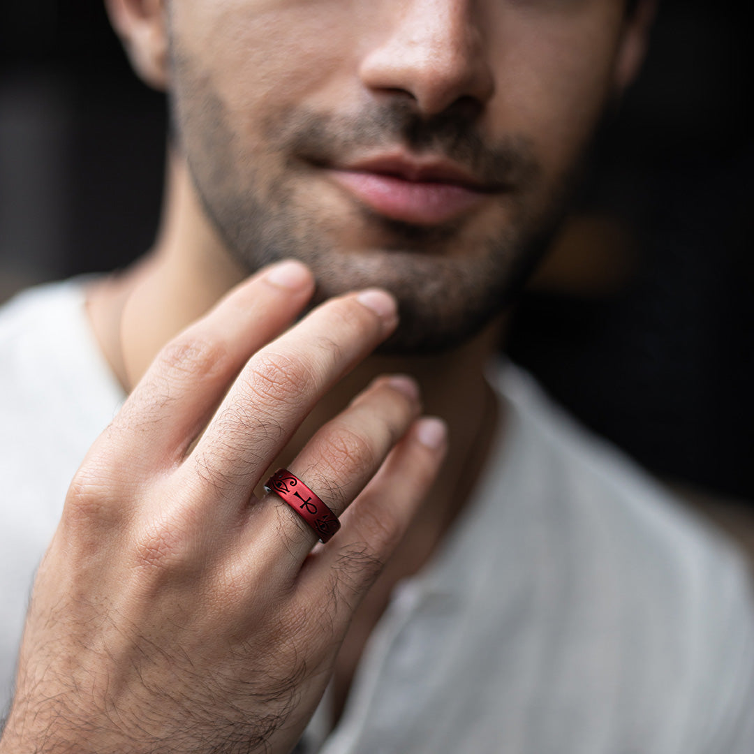 Eye of Horus & Ankh Silicone Ring on Dual Layer 6mm