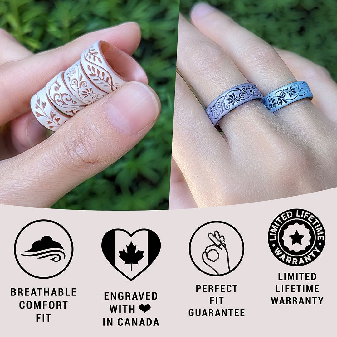 Heart Vine Silicone Ring,  Dual Layer Engraved 6mm