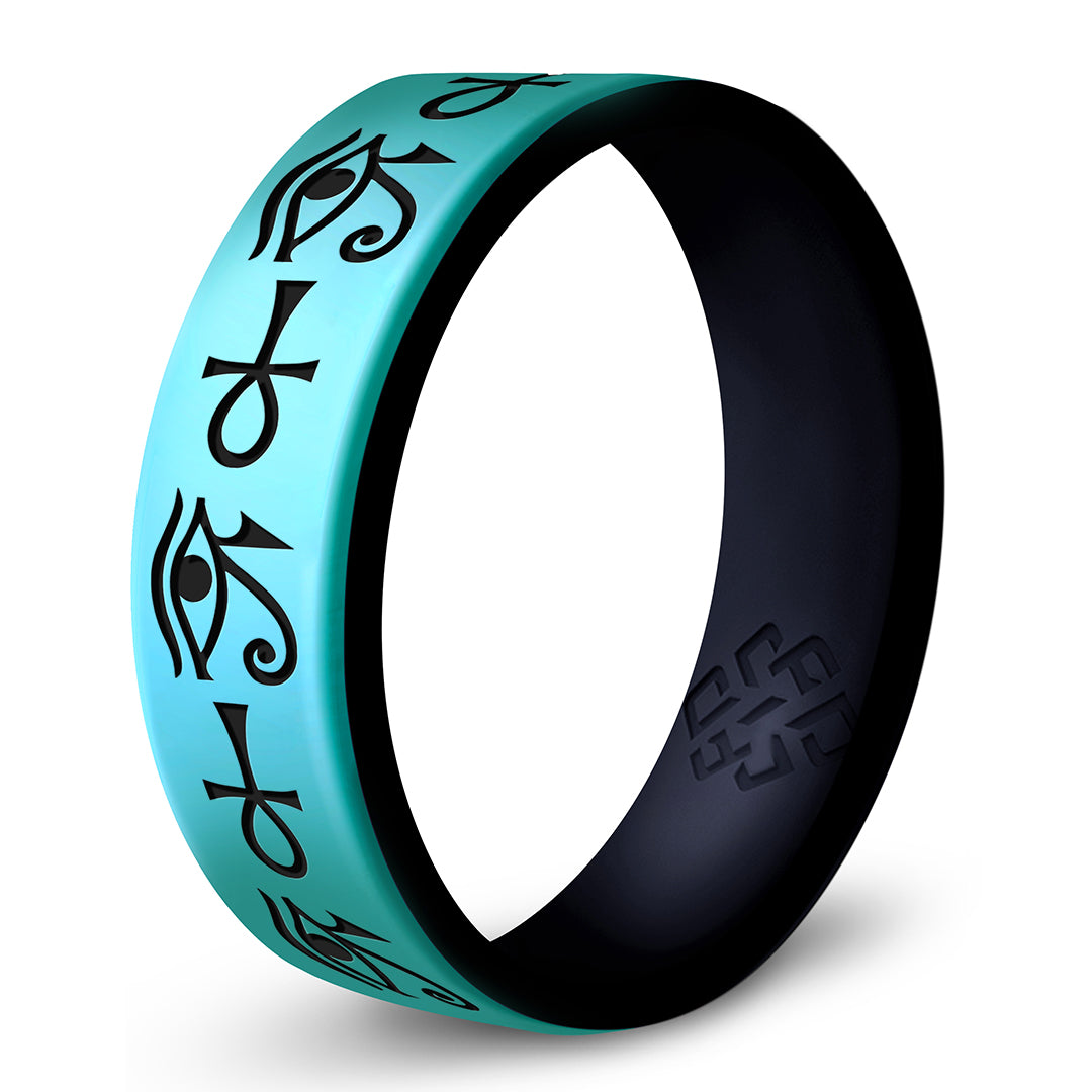 Eye of Horus & Ankh Silicone Ring - Engraved Dual Layer