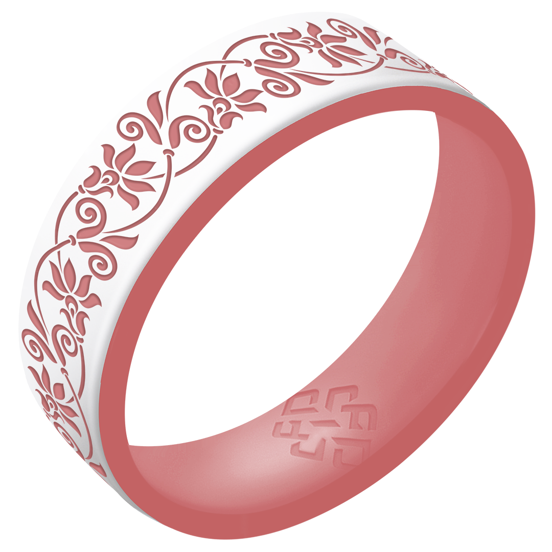 Floral Silicone Ring,  Dual Layer Engraved 6mm