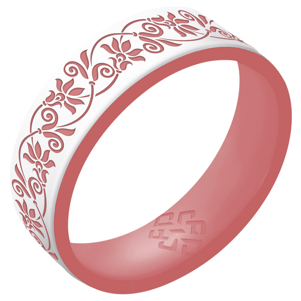 Floral Silicone Ring,  Dual Layer Engraved 6mm