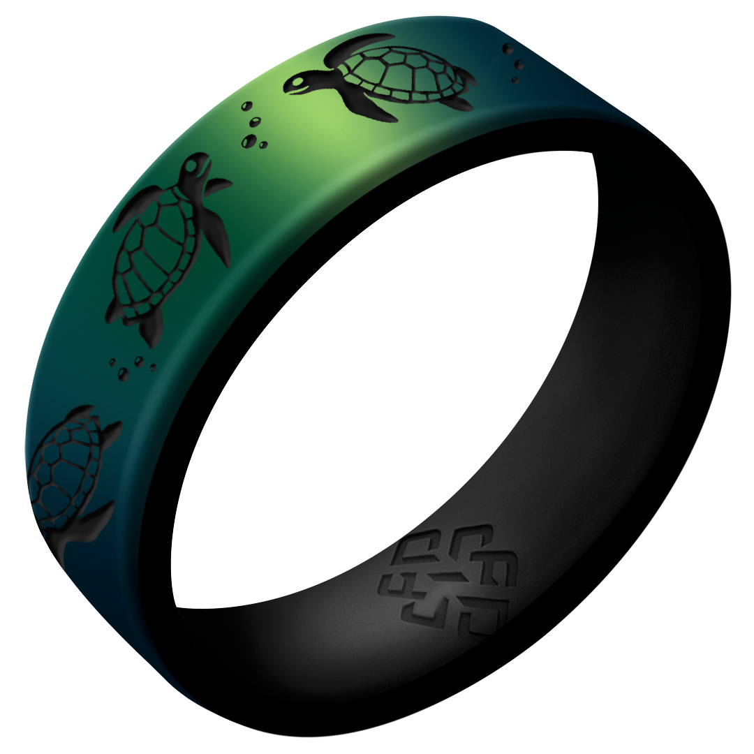 Sea Turtles Silicone Ring on Dual Layer 6mm