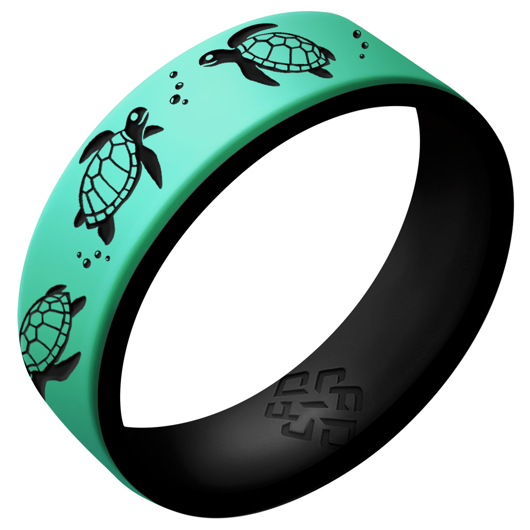 Sea Turtles Silicone Ring on Dual Layer 6mm