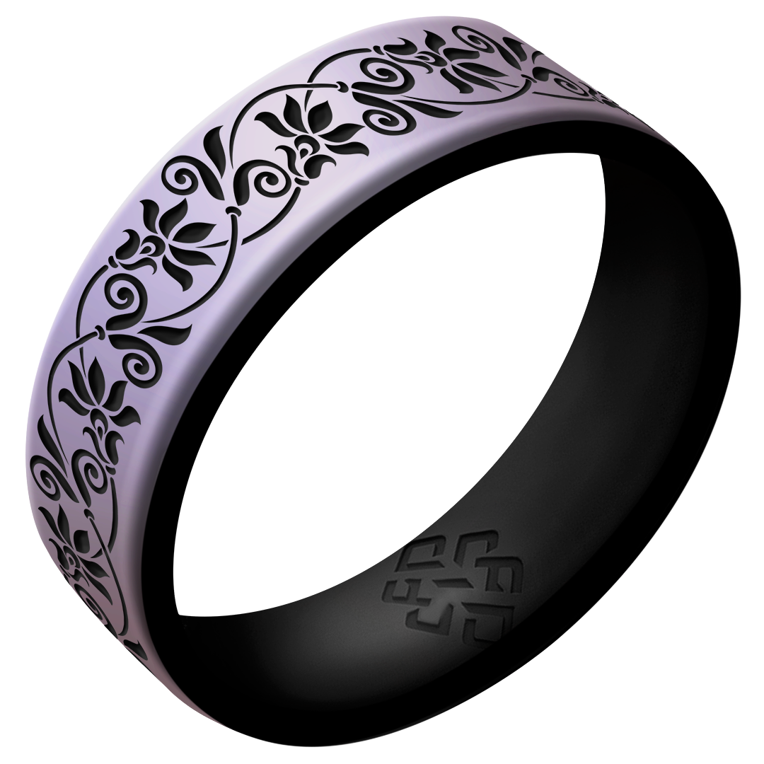 Floral Silicone Ring,  Dual Layer Engraved 6mm