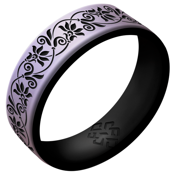Floral Silicone Ring,  Dual Layer Engraved 6mm