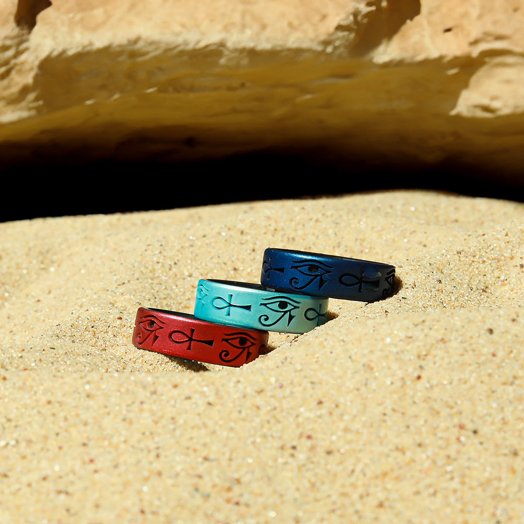 Eye of Horus & Ankh Silicone Ring - Engraved Dual Layer