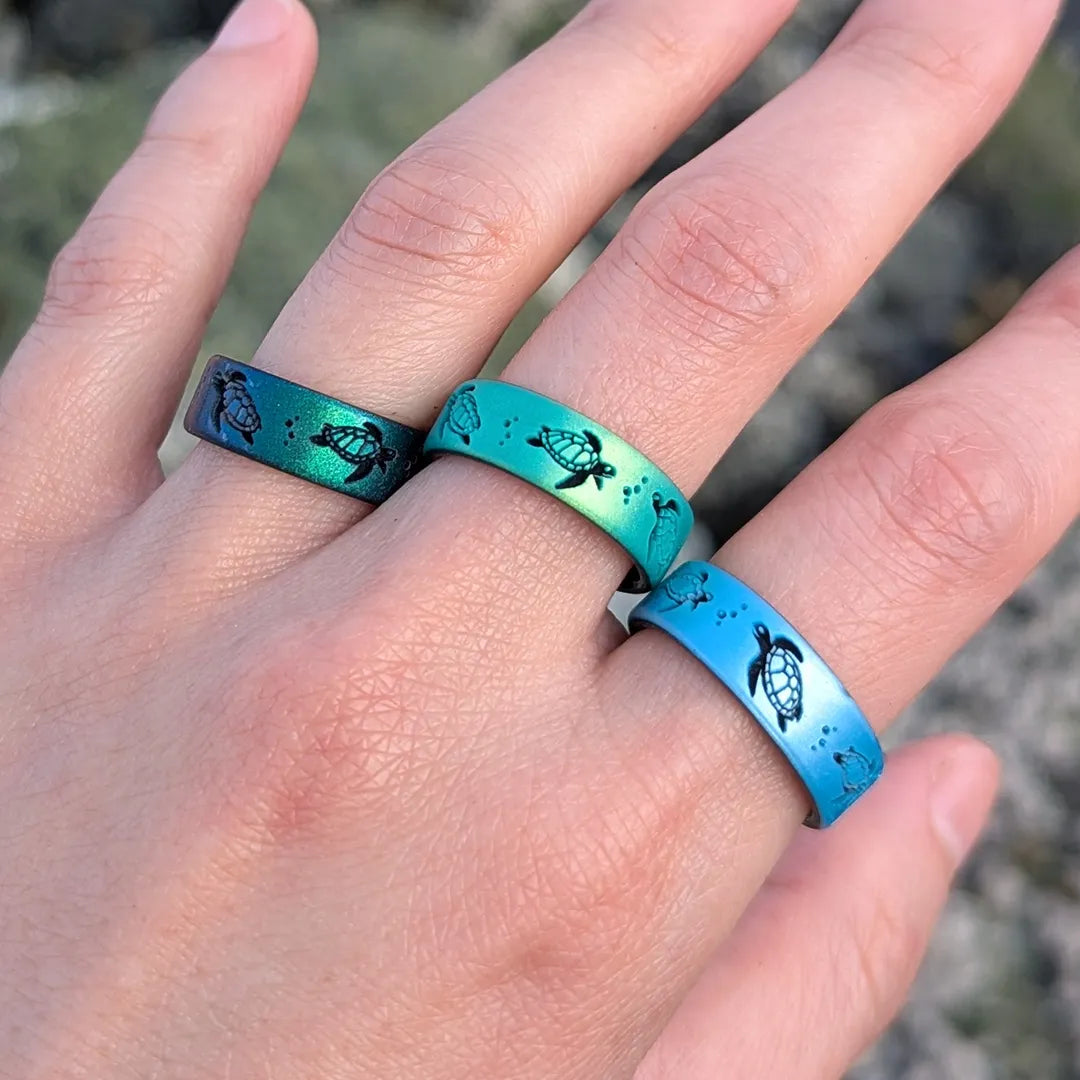 Sea Turtles Silicone Ring on Dual Layer 6mm
