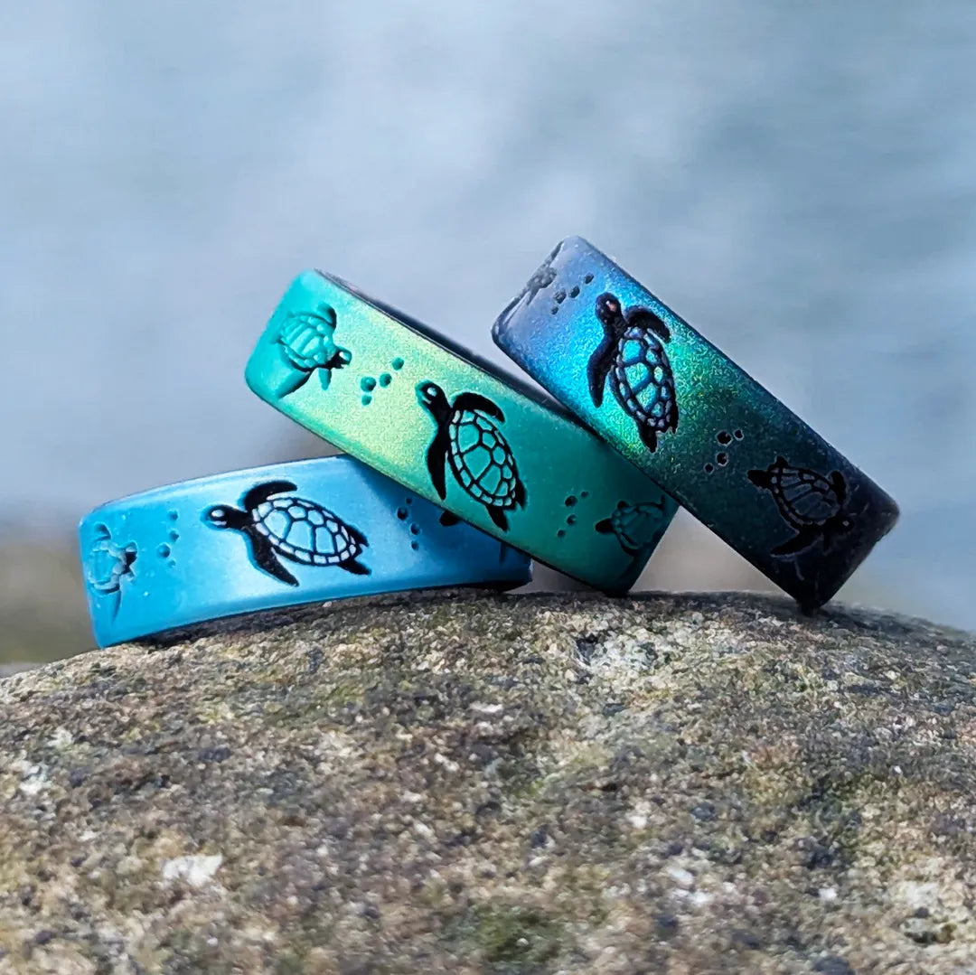 Sea Turtles Silicone Ring on Dual Layer 6mm