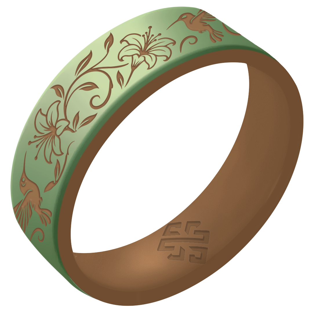 Hummingbirds Silicone Ring on Gold Dual Layer 6mm