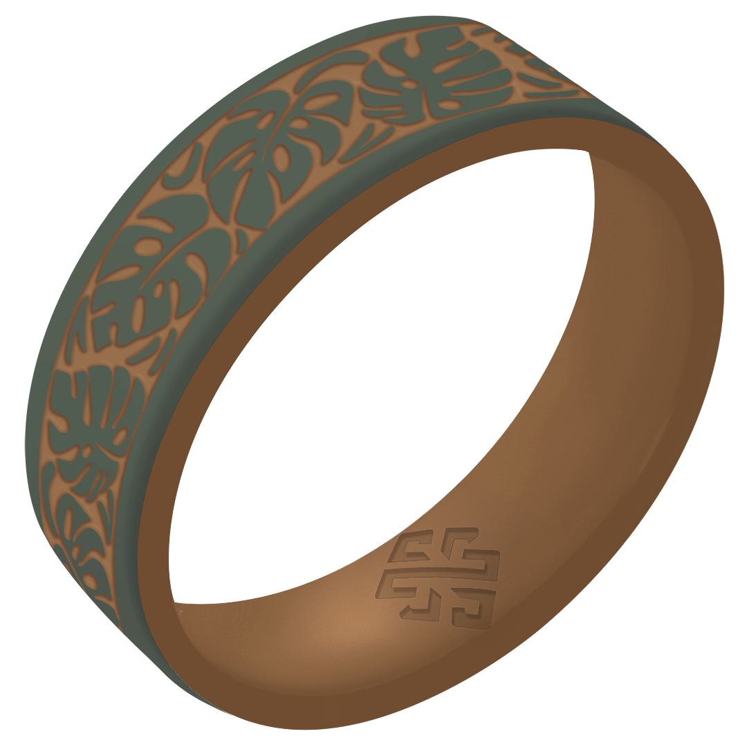 Monstera Silicone Ring on Gold Dual Layer 6mm