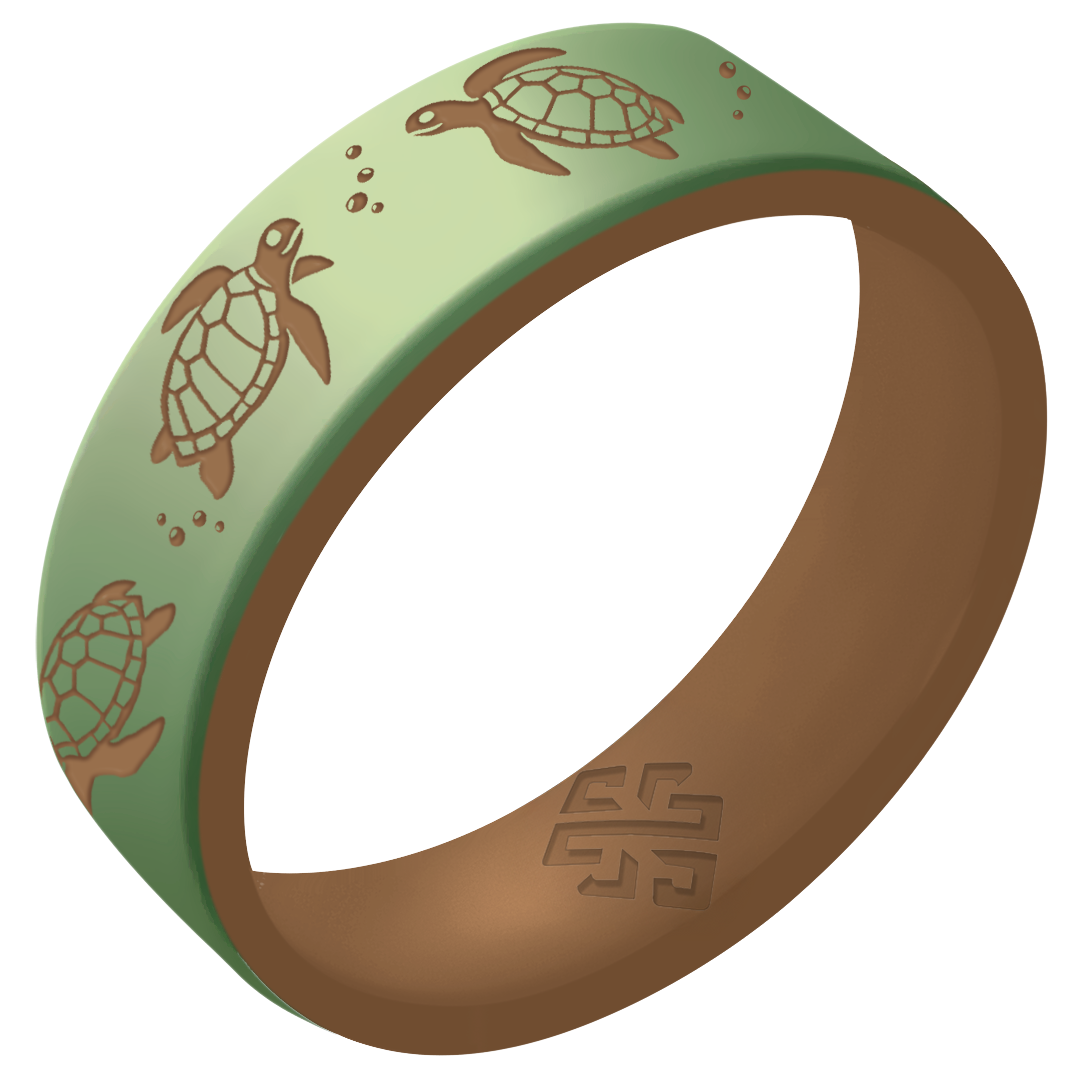 Sea Turtles Silicone Ring on Gold Dual Layer 6mm