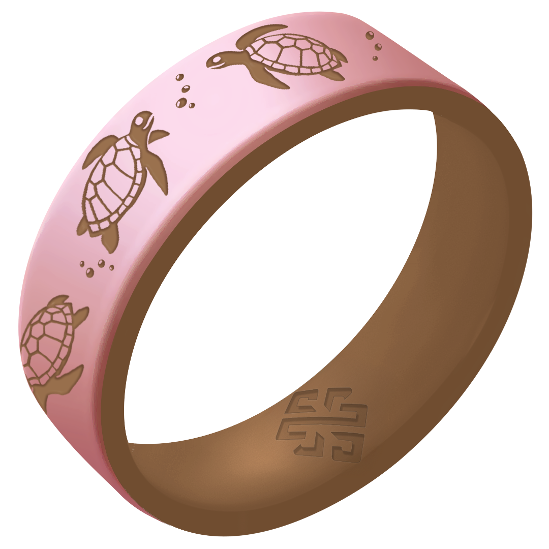 Sea Turtles Silicone Ring on Gold Dual Layer 6mm