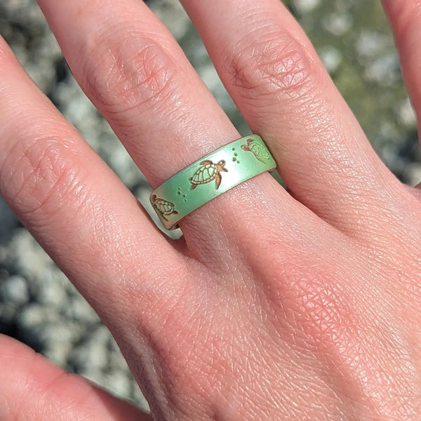 Sea Turtles Silicone Ring on Gold Dual Layer 6mm