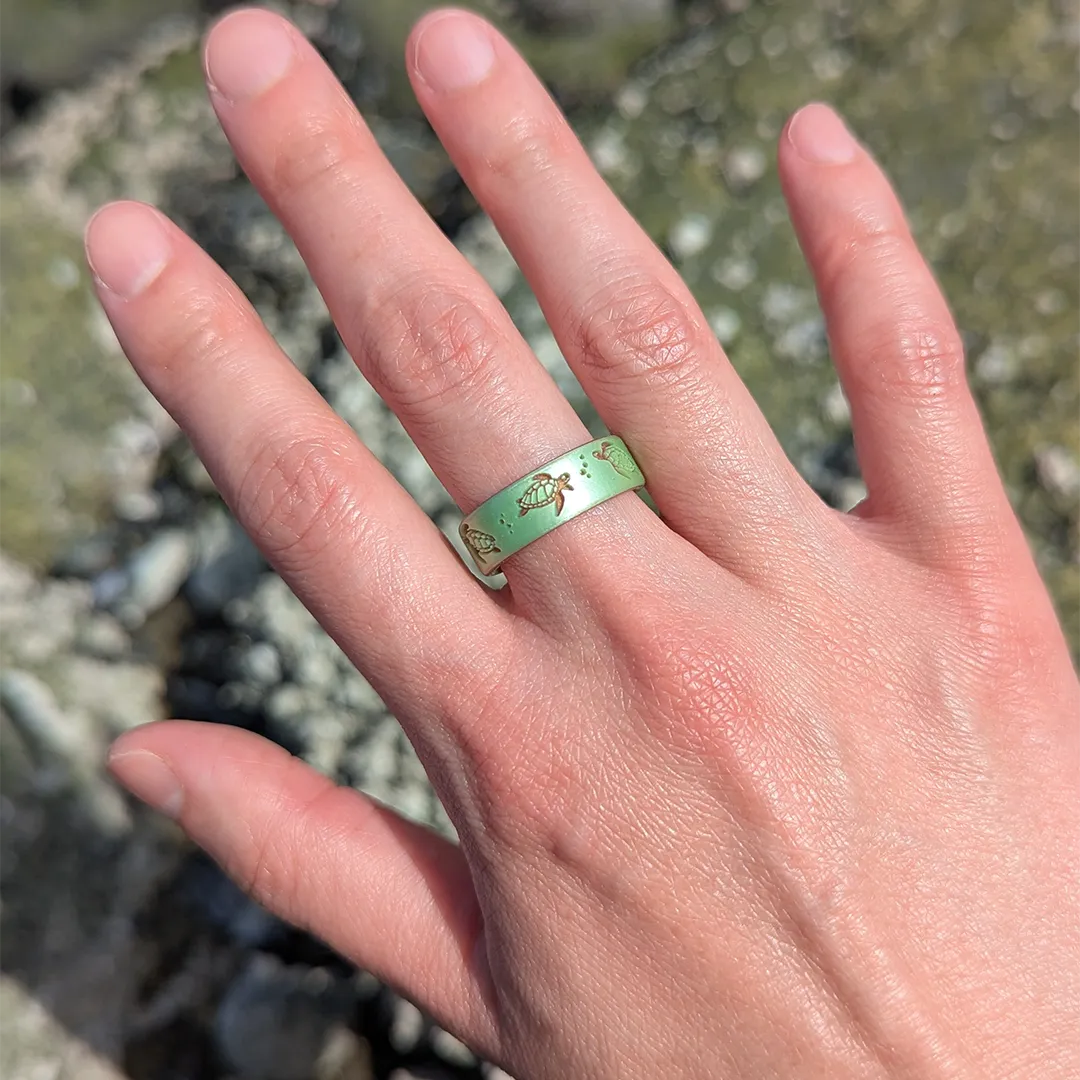Sea Turtles Silicone Ring on Gold Dual Layer 6mm