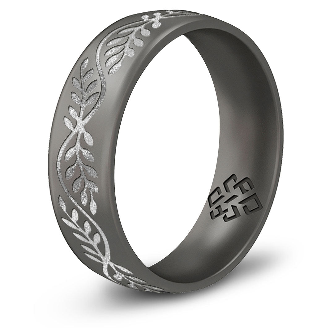 Laurel Silicone Ring, Engraved with Silver Inlay - Arc 6mm