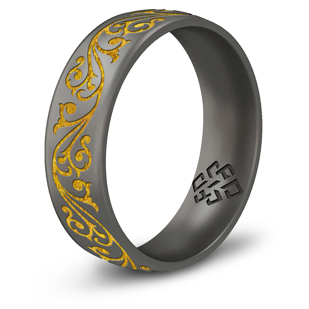 Filigree Silicone Ring,  Engraved with Gold Inlay - Arc 6mm