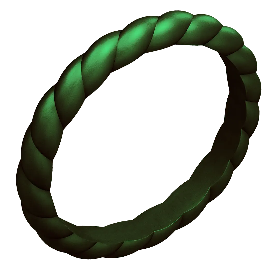 Enchanted Green Braided Silicone Ring - Stackable Thin Band