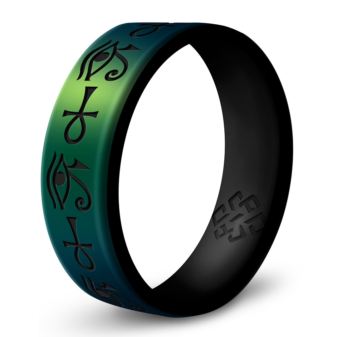 Eye of Horus & Ankh Silicone Ring - Engraved Dual Layer