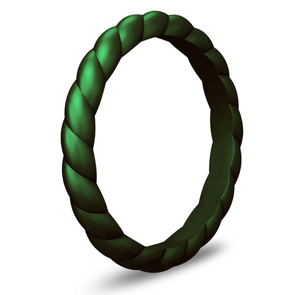 Enchanted Green Braided Silicone Ring - Stackable Thin Band