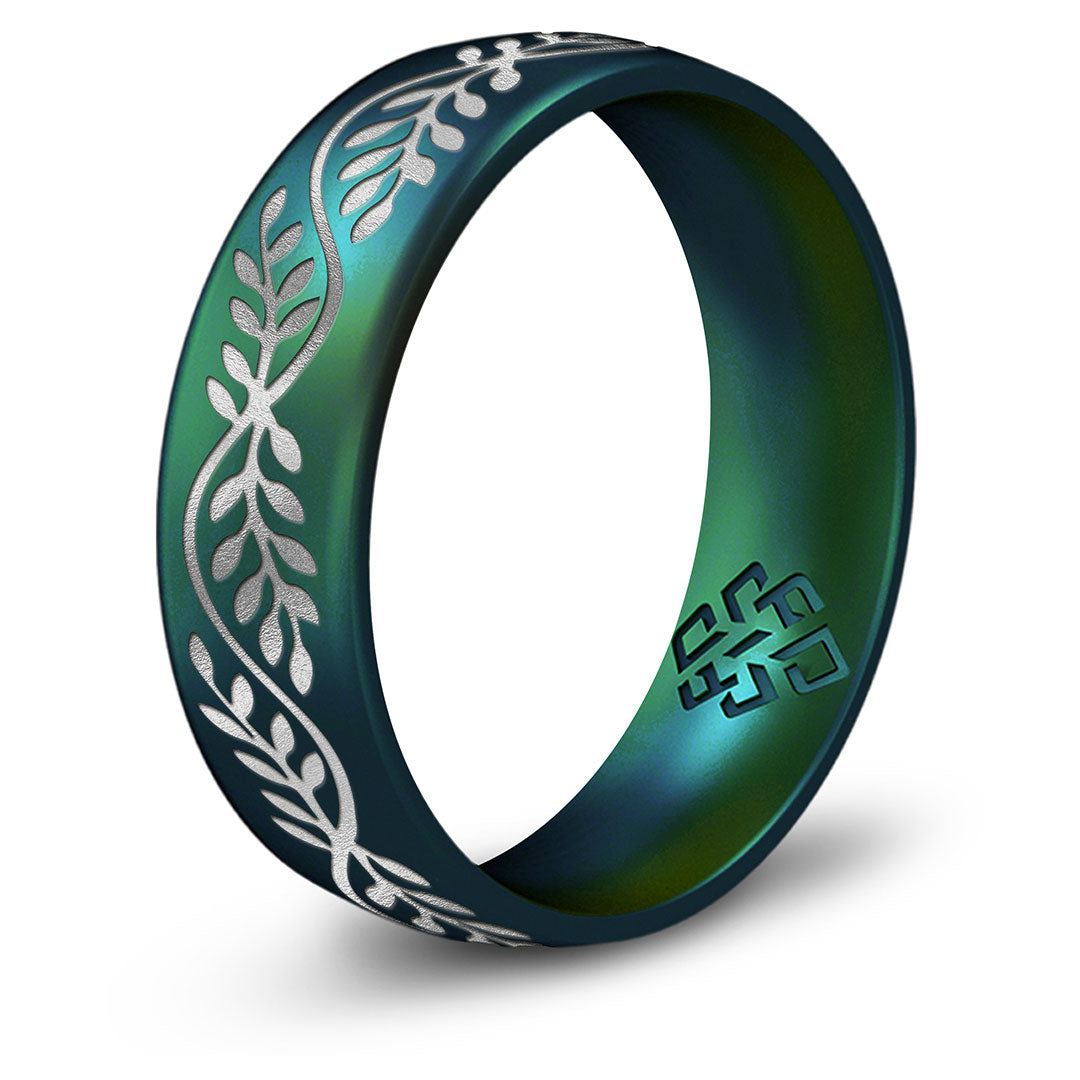 Laurel Silicone Ring, Engraved with Silver Inlay - Arc 6mm