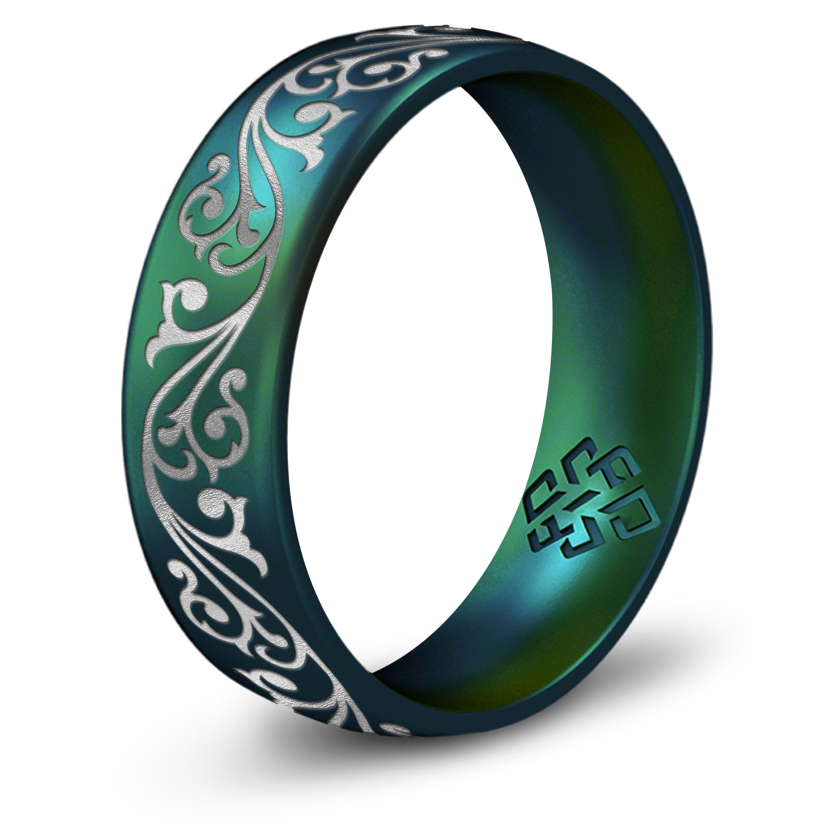 Filigree Silicone Ring, Engraved with Silver Inlay - Arc 6mm