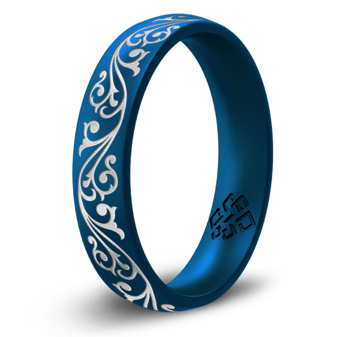 Filigree Silicone Ring, Engraved with Silver Inlay - Arc 4mm