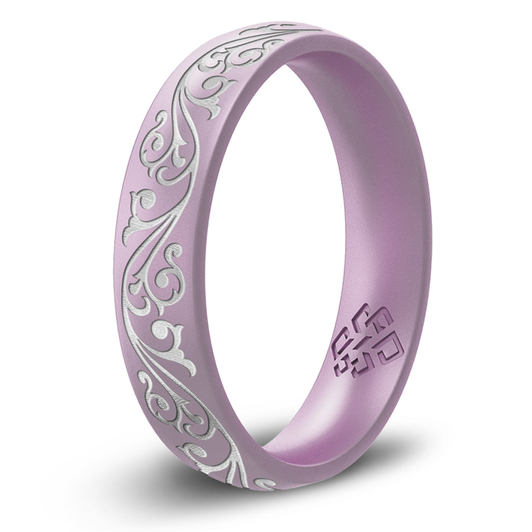 Filigree Silicone Ring, Engraved with Silver Inlay - Arc 4mm