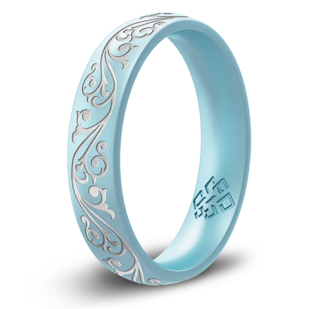 Filigree Silicone Ring, Engraved with Silver Inlay - Arc 4mm