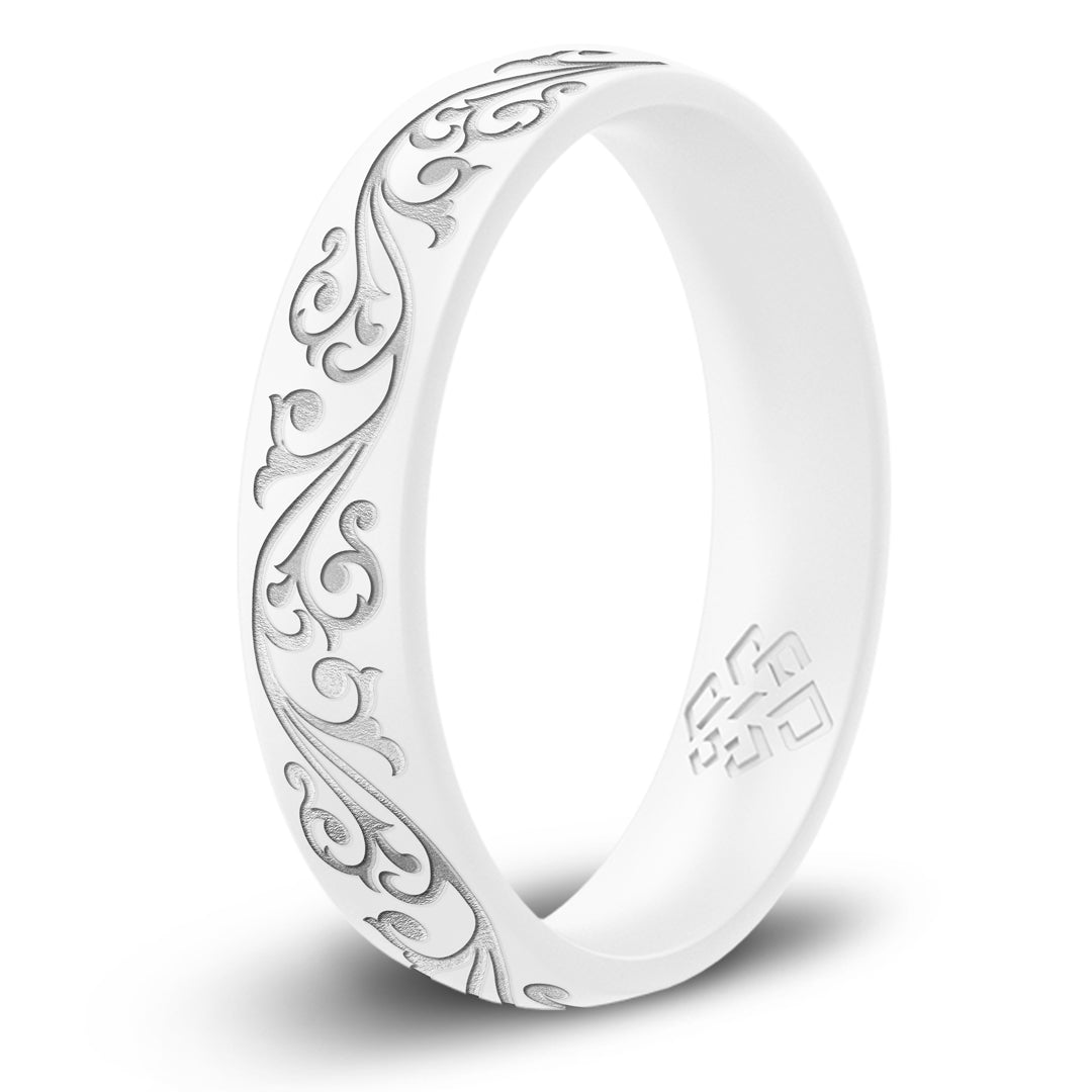 Filigree Silicone Ring, Engraved with Silver Inlay - Arc 4mm