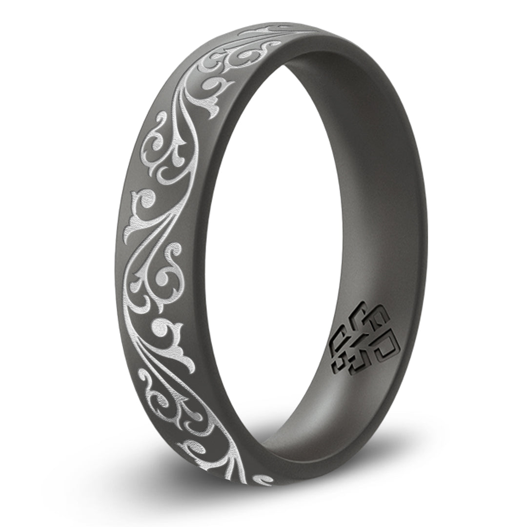 Filigree Silicone Ring, Engraved with Silver Inlay - Arc 4mm