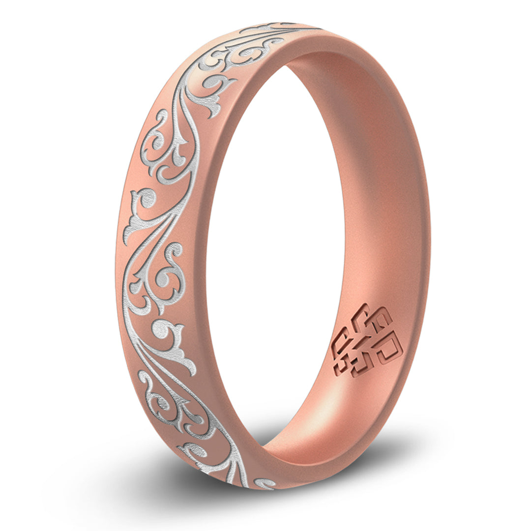 Filigree Silicone Ring, Engraved with Silver Inlay - Arc 4mm