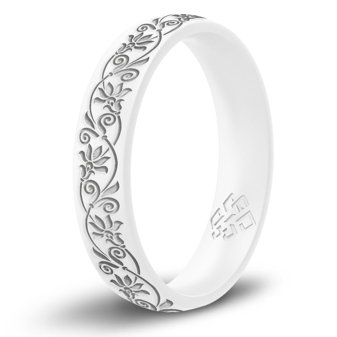 Floral Silicone Ring, Engraved with Silver Inlay - Arc 4mm