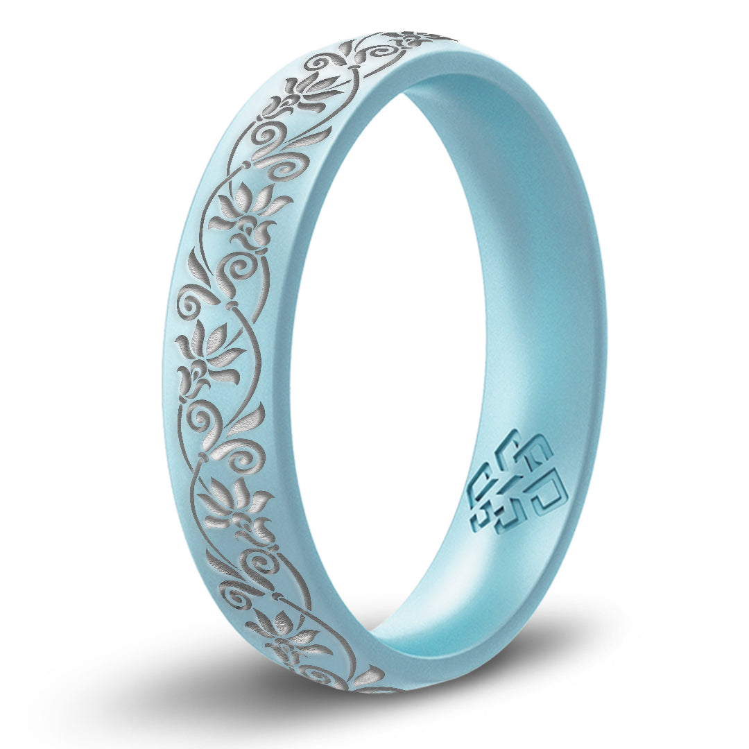 Floral Silicone Ring, Engraved with Silver Inlay - Arc 4mm