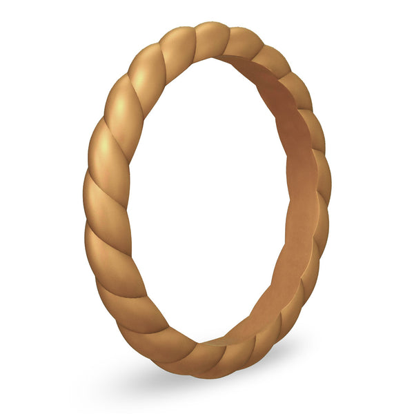 Antique Gold Braided Slim Silicone Ring, Stackable Thin Band