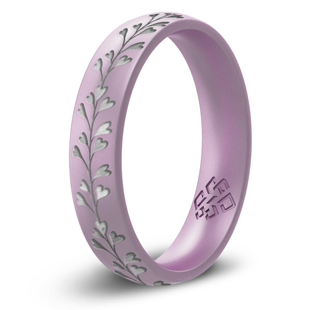 Heart Vine Silicone Ring, Engraved with Silver Inlay - Arc 4mm