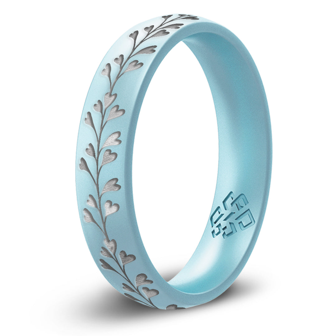 Heart Vine Silicone Ring, Engraved with Silver Inlay - Arc 4mm