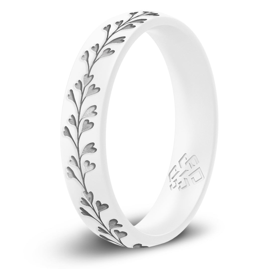 Heart Vine Silicone Ring, Engraved with Silver Inlay - Arc 4mm