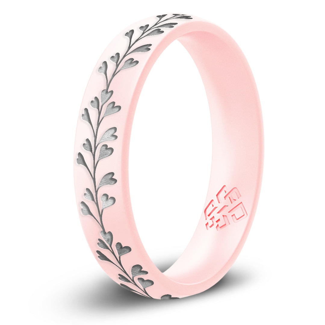 Heart Vine Silicone Ring, Engraved with Silver Inlay - Arc 4mm