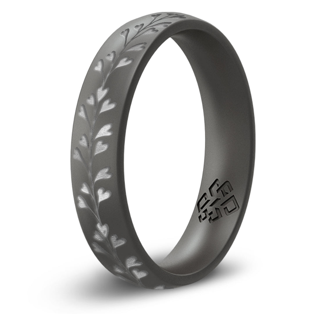 Heart Vine Silicone Ring, Engraved with Silver Inlay - Arc 4mm