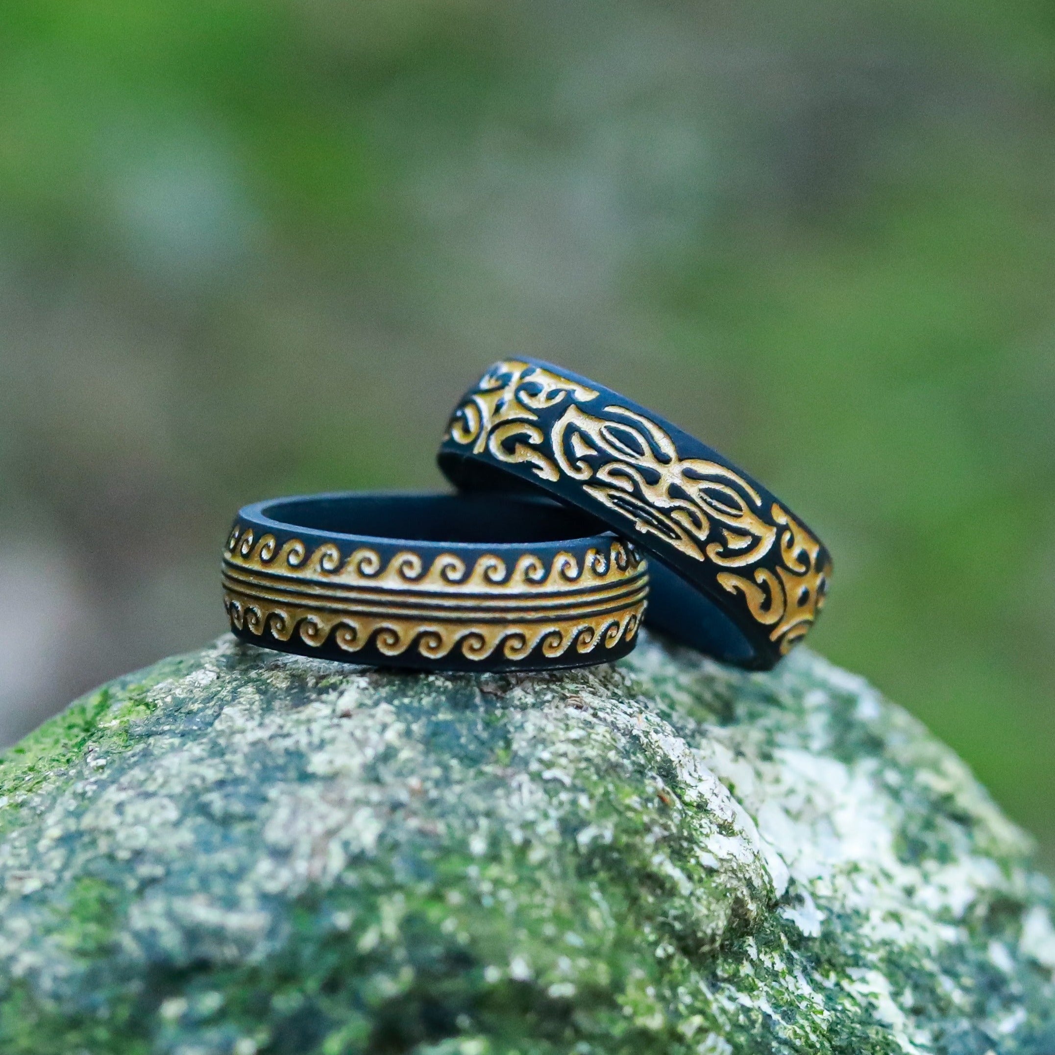 Gold Warrior of Wisdom Tiki God Silicone Ring on Arc 6mm