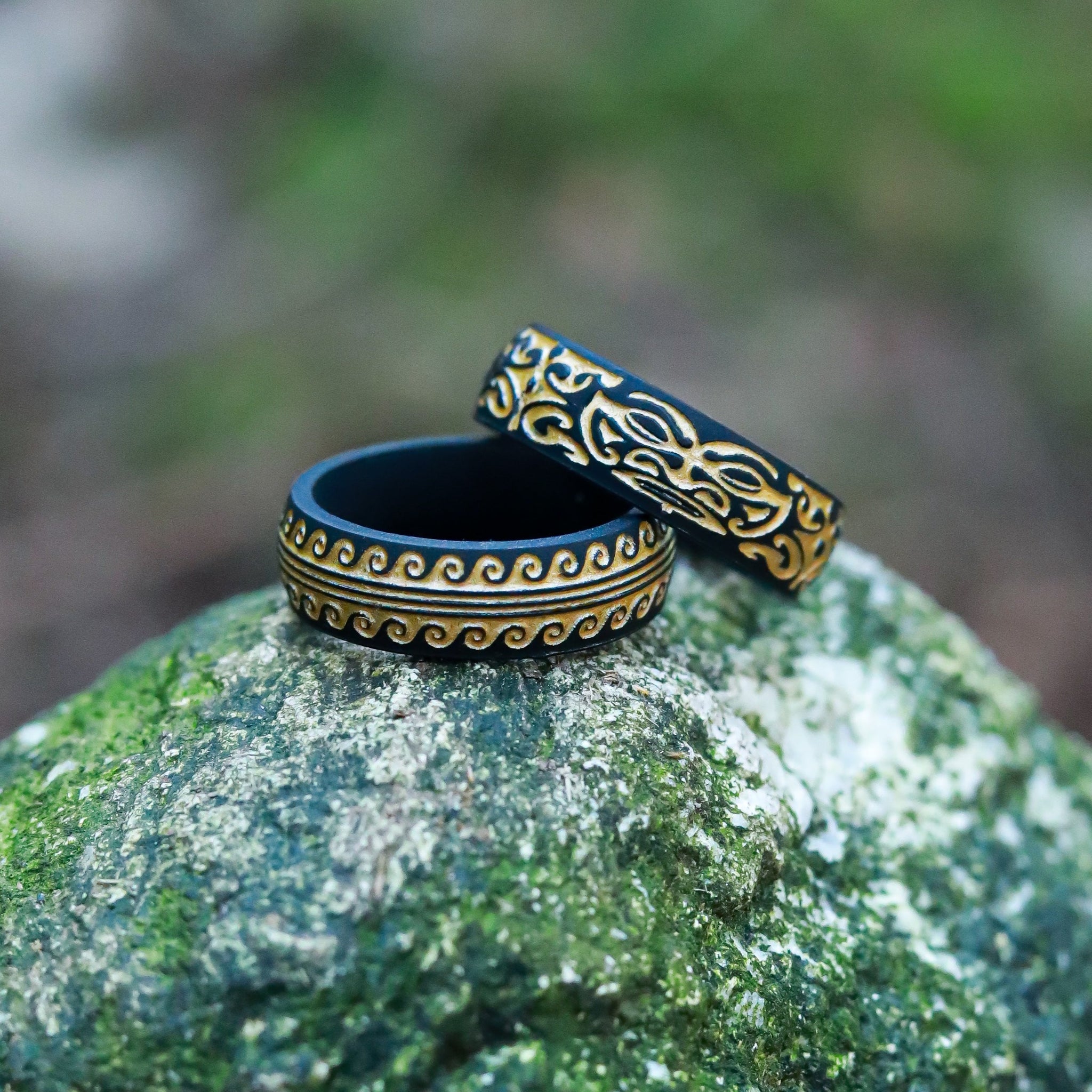 Warrior of Serenity -  Big Waves Silicone Ring - Engraved Arc 6mm