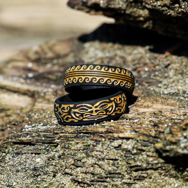 Warrior of Serenity -  Big Waves Silicone Ring - Engraved Arc 6mm