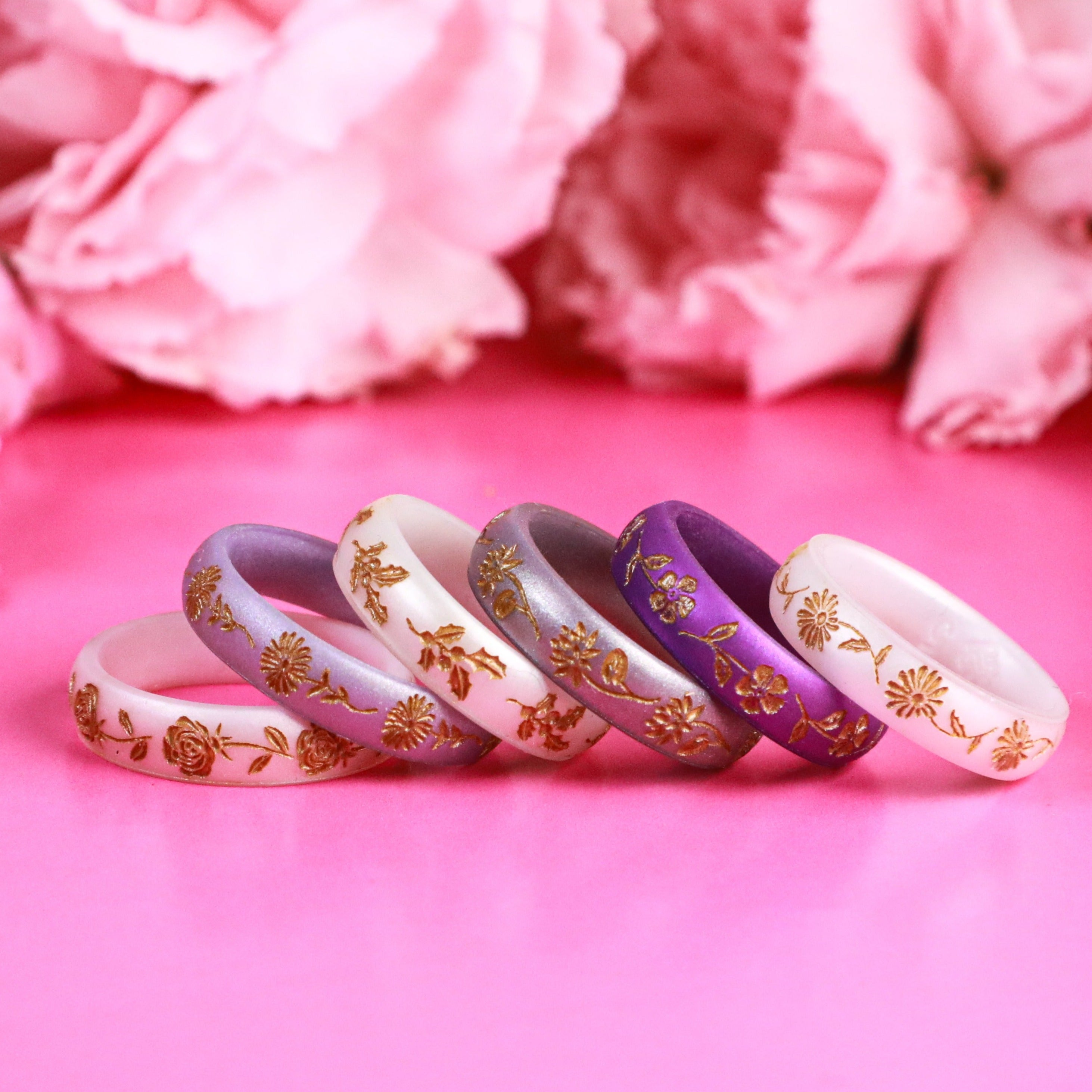 Gold Aster Silicone Ring, September Birth Flower on Arc 4mm