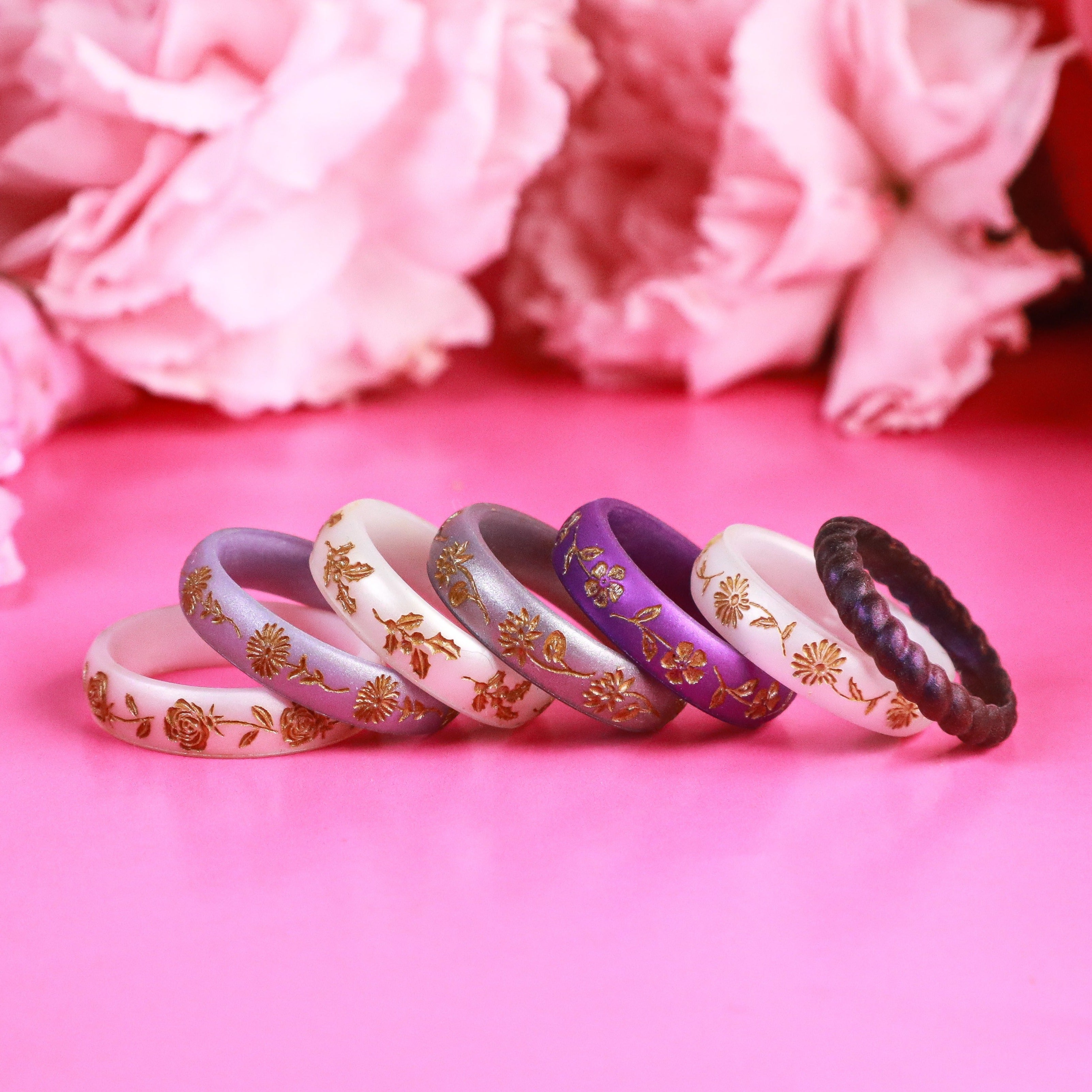 Gold Primrose Silicone Ring, February Birth Flower on Arc 4mm