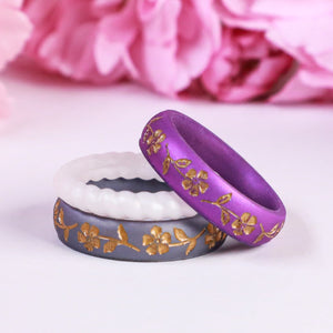 Primrose Silicone Ring, February Birth Flower, Engraved with Gold Inlay