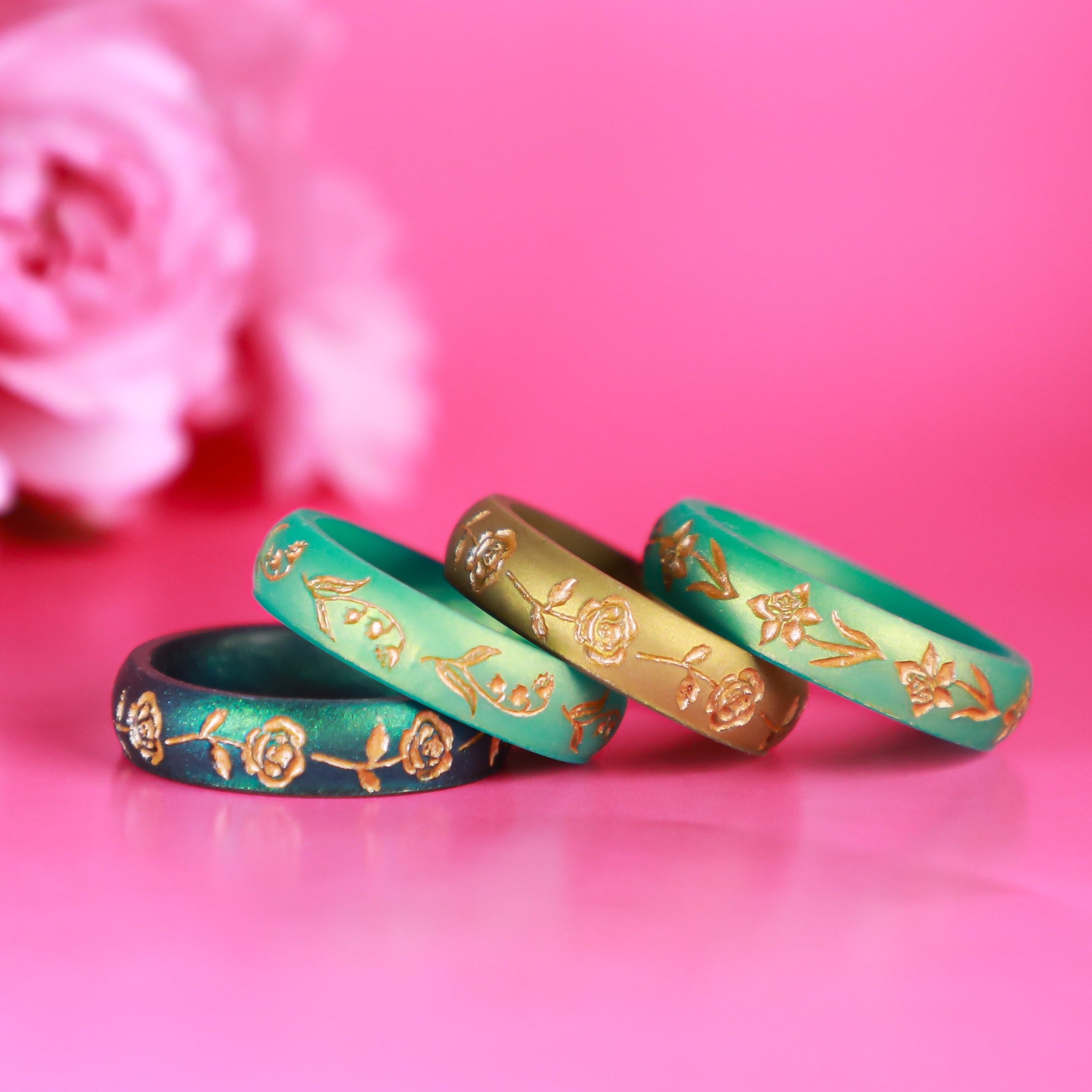 Gold Lily of the Valley Silicone Ring, May Birth Flower on Arc 4mm