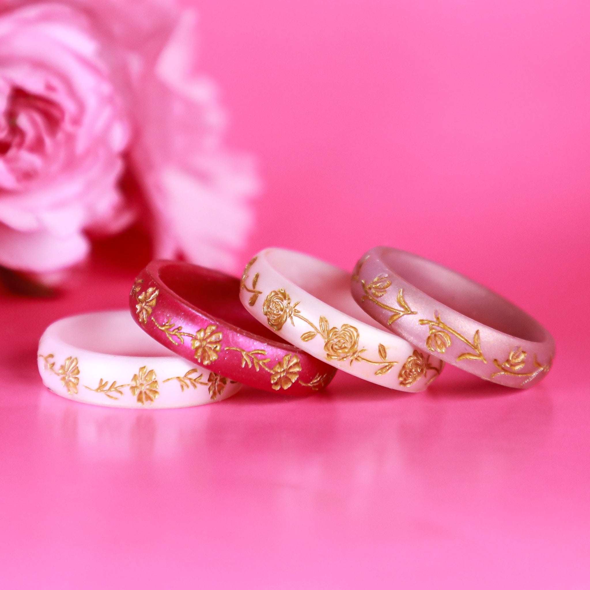Lily of the Valley Silicone Ring, May Birth Flower, Engraved with Gold Inlay