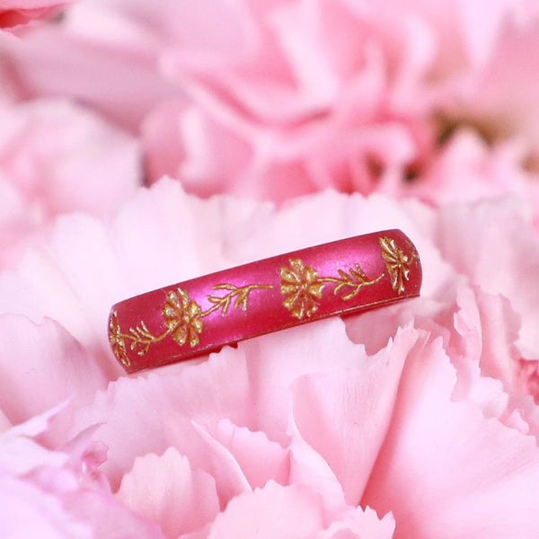Cosmos Silicone Ring, October Birth Flower, Engraved with Gold Inlay