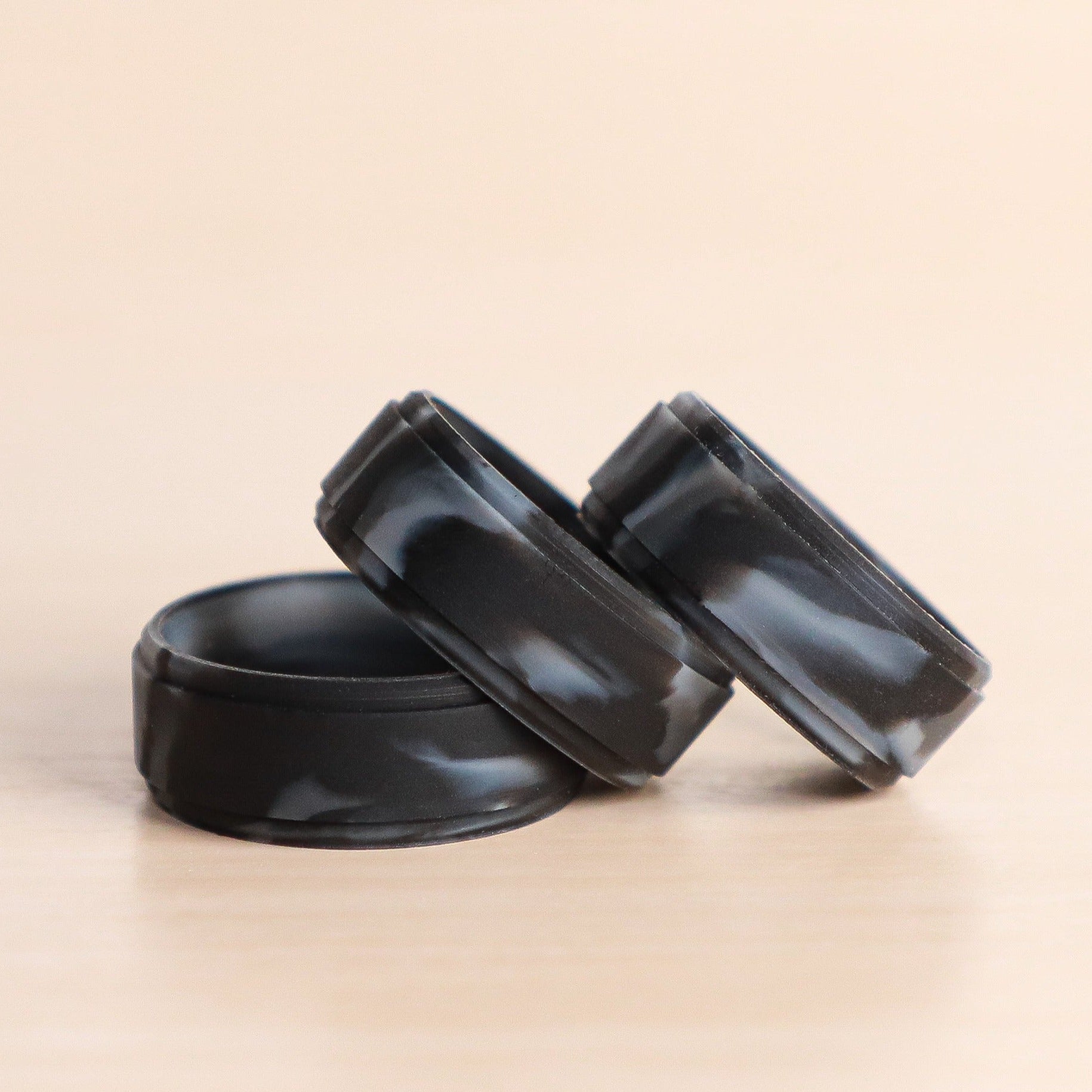 Black Marble Step Edge Breathable Silicone Ring for Men