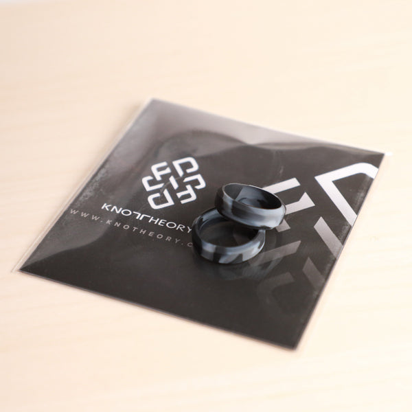 Black Marble Bevel Edge Breathable Silicone Ring for Men